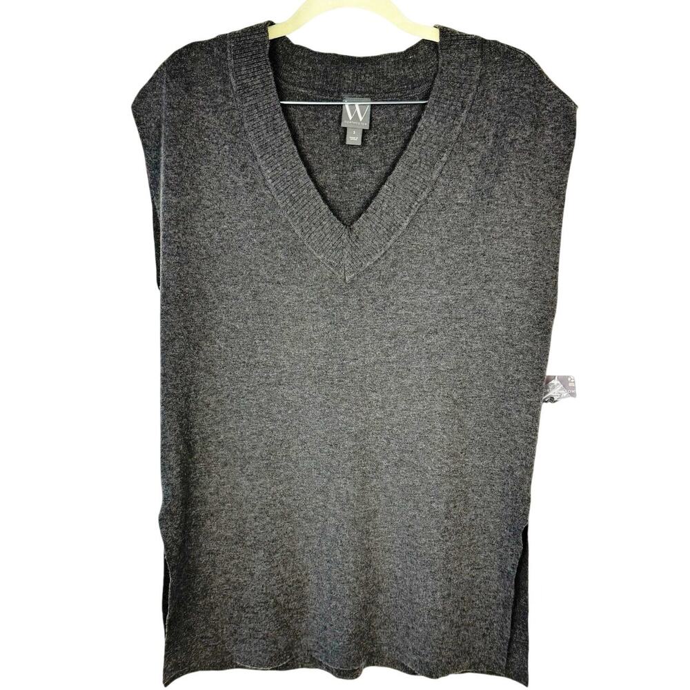 Nwt Worthington Gray Sleeveless Knit Oversized‎ Slit V Neck Sweater Top Sz Small